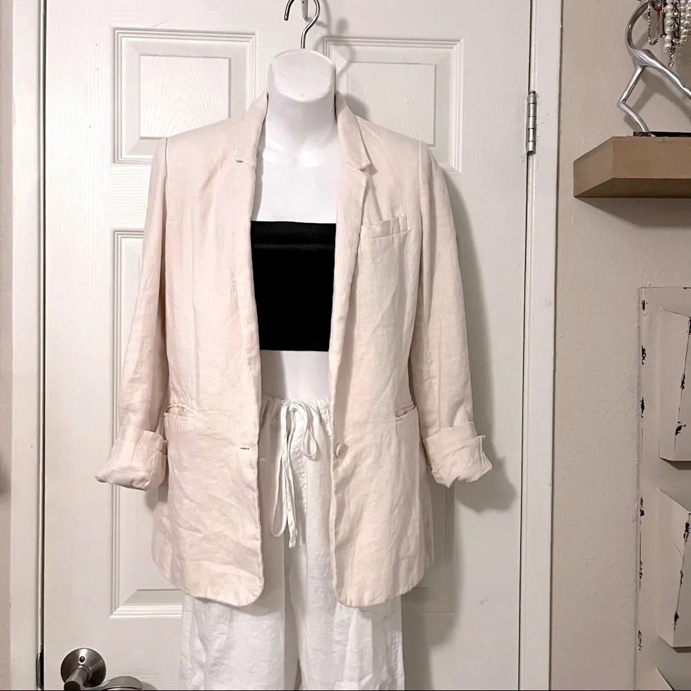 Joie Woman’s Light Baby Powder Pink Champagne One Button Linen Blazer Sz 0